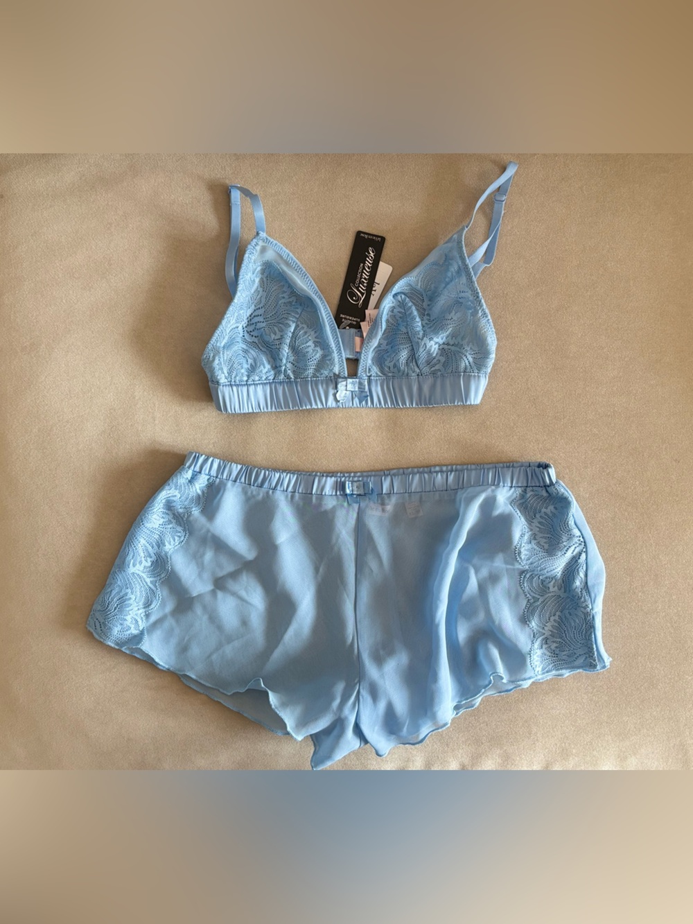 La Vie En Rose Light Blue Lace Bralette & Shorts Set